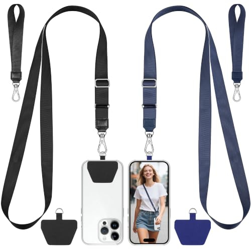 COCASES Adjustable Phone Lanyard Crossbody and Wrist Strap 2 Pack | Adjustable iPhone Lanyard for neck and wrist with 2 Patches Anti Theft Phone Chain compatible with most Smartphones