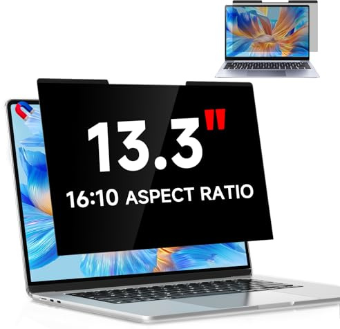 Magnetischer Laptop Blickschutzfolie 13.3 Zoll 16:10 Seitenverhältnis | Abnehmbarer Anti Spy Blaulicht Blickschutzfolie, 13,3 blendfreier Sichtschutzfolie Displayschutz für Lenovo HP Dell Acer