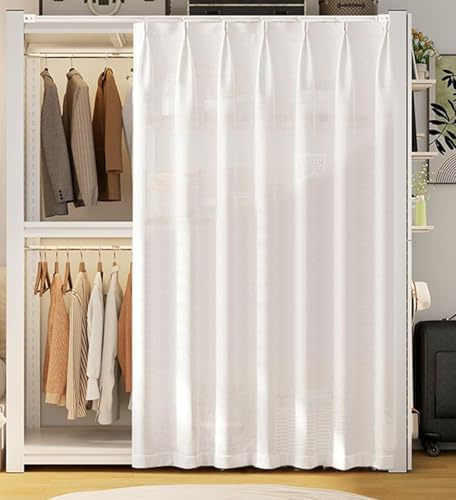 FUELIX Tenda Scaffale Antipolvere, Tende per Armadi per Scaffali, Tenda per Armadio Aperto, Tenda Copri Scaffale con Guida Scorrevole per Armadio da Cucina, Bagno, Mobile Lavatrice C,W70cmxH180cm