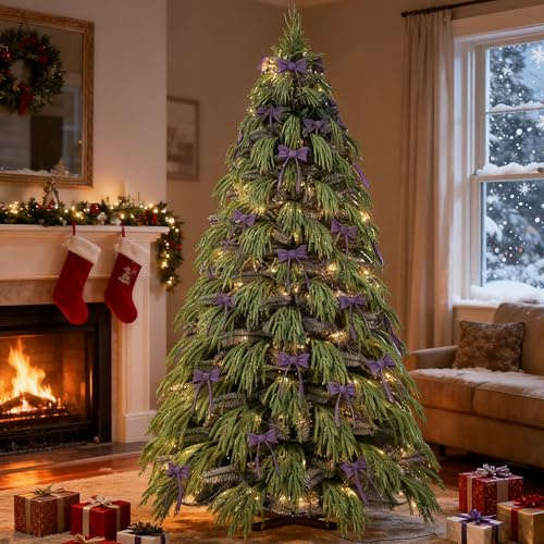 Soontrans Arbol de Navidad 210cm, Árbol de Navidad Nevado con luces, Soporte Madera, Oxford 600D Saco de almacenamiento, Material PVC y PE, Frondoso, para Tiendas, salones, oficinas, Interior Exterior