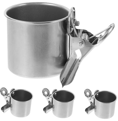 Homoyoyo 4pcs Stainless Steel Parrot Feeder Cups Bird Water Feeders with Secure Attachment Easy to Clean Silver Clamp for Parrot Cage Suitable for Cockatiels