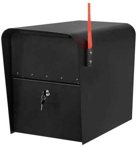 Extra Large Anti-Theft Post Mount Locking Mailbox, 21.6 x 11.8 x 16.5 Inches, High Security Parcel Mailbox with Outgoing Mail Tray, Heavy Duty Steel Mailbox for Outside, Black
