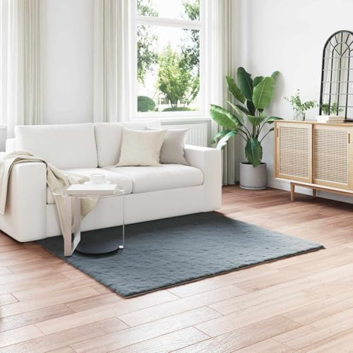 Tonture Olite Tapis en fourrure synthétique Flokati - Anthracite - 120 x 120 cm - Sol en polyester extra doux - Tapis de zone carré pour salon, chambre à coucher, intérieur - Décoration chaude