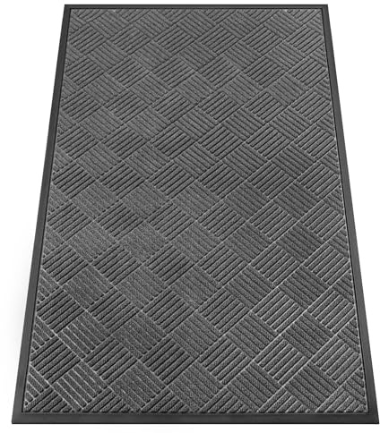 HOMEK Fussmatte für Haustür innen und außen | 90 x 150 cm Schmutzfangmatte für Eingangsbereich, super saugfähig Fußmatte für Haus, Büro und gewerbliche Eingänge, Grau