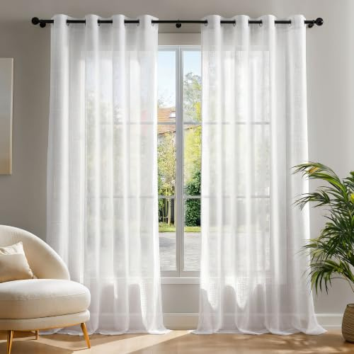 Deconovo Tende per Interni Moderne con Occhielli – 2 Pezzi Eleganti in Voile Effetto Lino, Trasparenti e Morbidi, Filtrano la Luce Naturale, 140x290 cm, Bianche, per Soggiorno e Camera da Letto