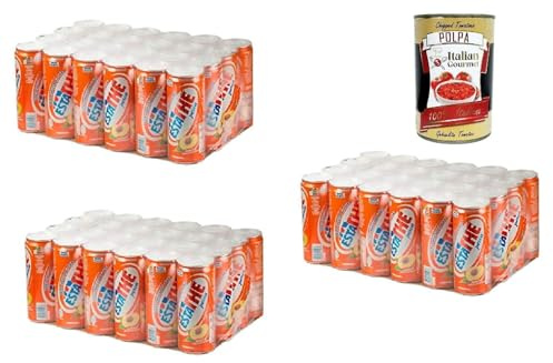 Italian Gourmet Estathé Pêche Ferrero Original – 72x Canettes 330 ml – Thé Glacé Italien Saveur Pêche – Boisson Rafraîchissante Sans Gluten – Mega Pack Économie Famille + Italian Gourmet Polpa