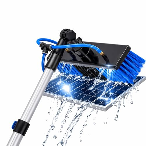 6M Telescopic Cleaning Brush for Roofs & Solar Panels with 6m Pole & 10m Hose, Angle Adjustable Water Fed Extendable Brush for Windows, Walls and Outdoor Cleaning Equipment