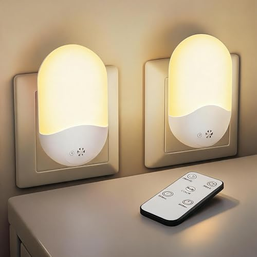 POCKETMAN LED Nachtlicht Steckdose mit Fernbedienung, 7 RGB-Farben einstellbar und RGB-Verlaufsmodus, Dämmerungssensor, 30/60 Minuten Timer, geeignet für Schlafzimmer, Bad, Treppen, Flur (2 Stück)