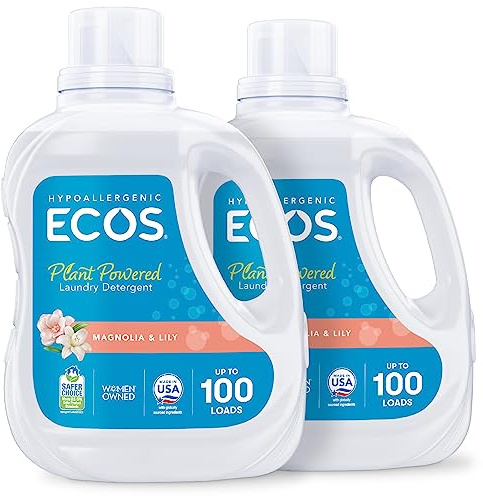 ECOS® Earth Friendly Products - Detergente hipoalergénico para ropa, lirio de magnolia, 200 cargas, botella de 100 onzas líquidas (paquete de 2)
