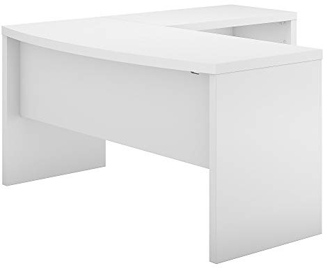 Bush Business Furniture Echo L Shaped Bow Front Office Desk in Pure White, Modern Computer Table for Home or Professional Workspace