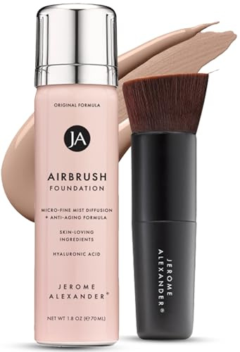 Jerome Alexander MagicMinerals AirBrush Foundation – 2 Piece Set with Airbrush Foundation and Kabuki Brush - Spray Makeup with Anti-aging Ingredients for Smooth Radiant Skin - Medium