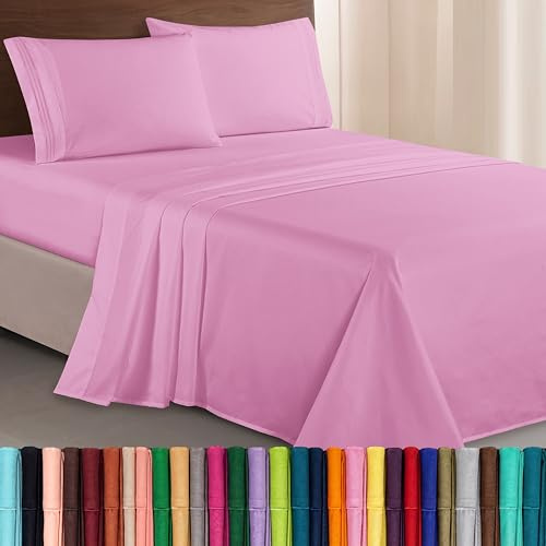 Elegant Comfort Juego de sábanas de Microfibra Lujoso de 1500 Hilos Hotel, de Tres líneas Bordadas, 4 Piezas, Resistente a Las Arrugas y decoloración, King, Rosa Claro