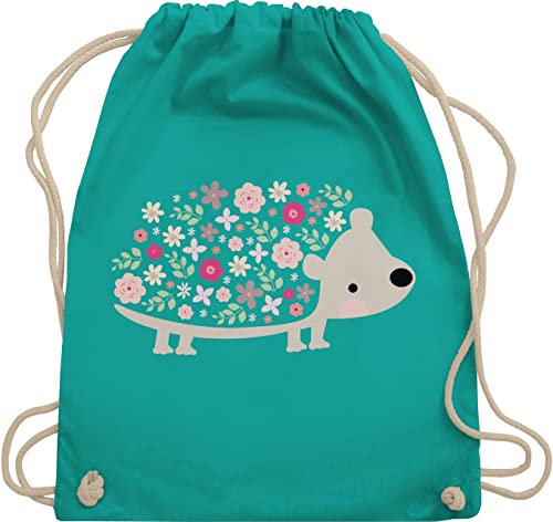 Shirtracer Turnbeutel Rucksack - Taschen - Süßer Igel Frühlingstiere mit Blumen I - Unisize - Türkis - sportbeutel kindergarten tier stoffrucksack turnsäckchen mädchen kita juterucksäcke