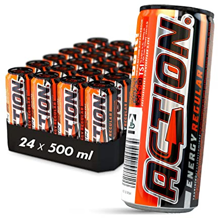ACTION Regular - Energy Drink mit Tutti-Frutti Geschmack - 24er Palette Dosen Getränke - EINWEG (24 x 500 ml)