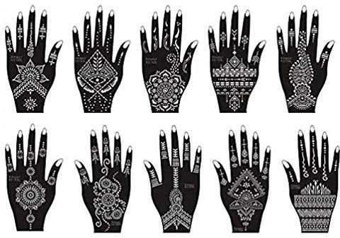 XMASIR 10 Blatt Tattoo Schablonen Set Temporäre Tattoo Tempel Indian Arabian Tattoo Aufkleber für Frauen Mädchen Hände Körperbemalung
