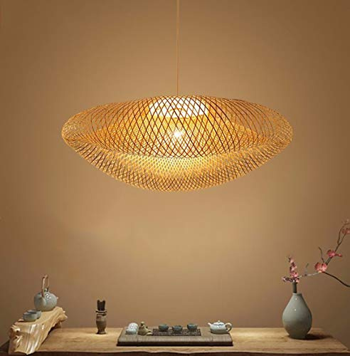 Vintage Pendelleuchte E27 Kronleuchter Retro Industrial Pendellampe Natürlichen Bambus Rattan Gewebt Hängeleuchten Höhenverstellbar Hängelampe Esszimmer Studie Wohnzimmer Cafe Wohnzimmer Lampe,40cm