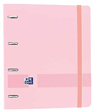 Oxford, Archivador 4 anillas plástico polyfoam con recambio y goma Oxford Live & Go, A4+ con recambio 100 Hojas, 5 bandas color y cuadrícula 5x5, color Rosa Chicle