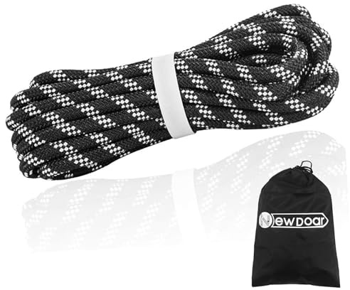 NewDoar Outdoor Rope 14KN 8mm (5/16in) High Strength Accessory Cord Rope Double Braid Multifunctional Cord for Camping, Hiking, Fishing, Hauling Loads, Hammocks,Tents(Black 8mm,20ft)