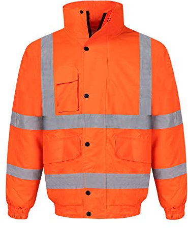Yukirtiq Herren Warnschutz Arbeitsjacke Wasserfeste Winddichte Pilotenjacke Warnschutzjacke Gepolstert Reflektierende Jacke Winter Arbeitskleidung, Orange, S