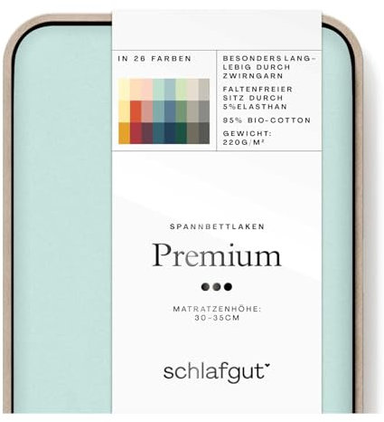 Schlafgut Premium Spannbettlaken 180x200cm bis 200x220cm Petrol Light, Spannbetttuch aus weicher Biobaumwolle