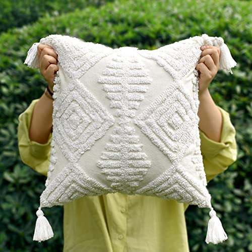 LOOPUINHOM Pillow Covers,Modern Sofa Throw Pillow Cover,Square Decorative Cushion Covers for Sofa Couch Bed Home Decoration, Fashion Embroidered Hollow, Beige,18 x 18inch(Spring Ruched)