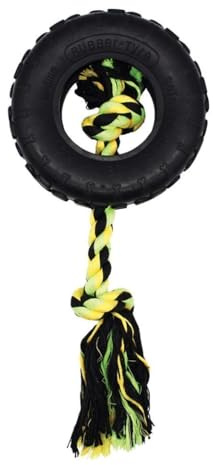 HAPPYPET Grrrelli Tyre and Rope Dog Chew Toy Strong Fun Interactive Chewing Playing Catch Fetch Lightweight Tugging Pulling for All Breeds - Large