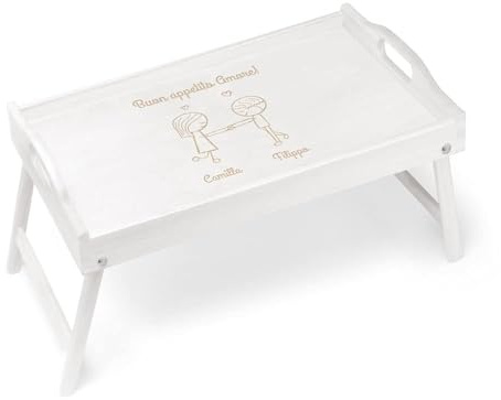 Maverton Tavolino da Letto per Colazione Personalizzato a Laser - Tavolo Pieghevole Bianco - Vassoio Multifunzione - idee regalo per anniversario, matrimonio - Buon appetito