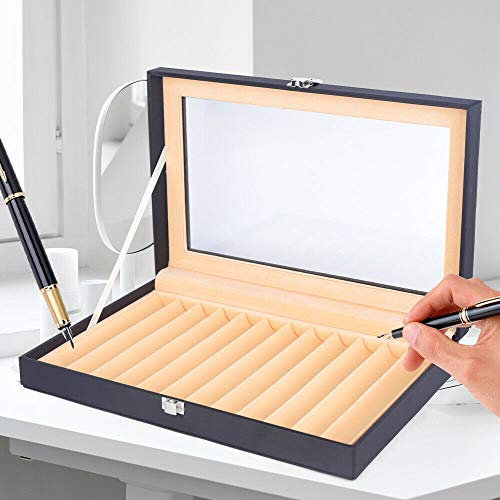 kangten Stiftebox Holz, Stifte Sammelbox mit Anzeigefenster Stifthalterbox Füllfederhalter Organizer Box Penbox für 12 Stifte Schreibgeräte