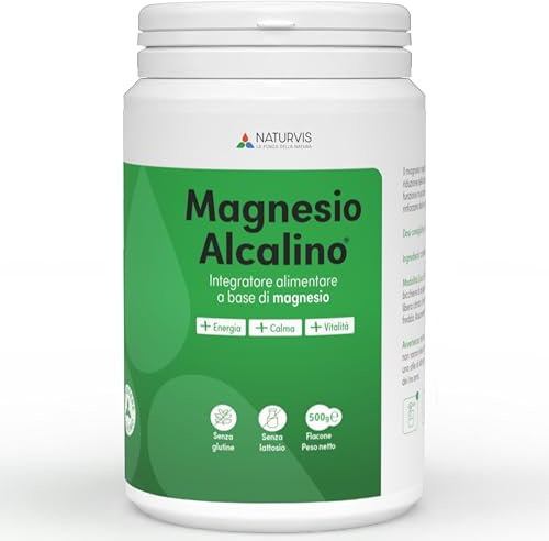NATURVIS MAGNESIO ALCALINO, Integratore Magnesio Citrato, in Polvere 500g, Made in Italy, 100% Naturale; riduce la stanchezza, migliora sonno e concentrazione, supporta il sistema nervoso e muscolare