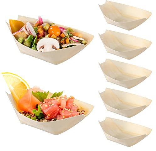 DOITOOL 200 PCS Wooden Sushi Serving Tray Bamboo Sushi Boat Plates Small Sashimi Serving Plate Tray Sushi Serving Trays Wooden Boat Plates for Snack Dessert Candy Serving
