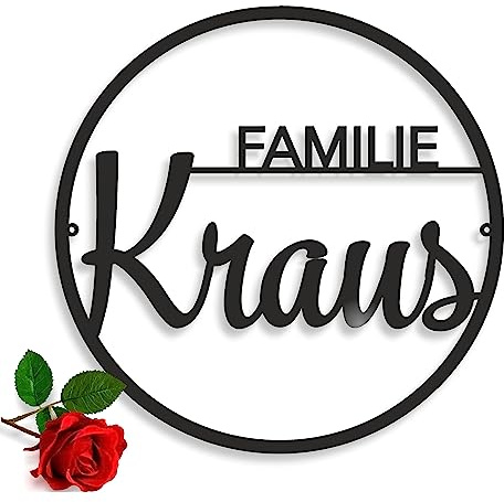 Personalisierter Türkranz aus Metall mit Familiennamen für Wand | Mit individuellem Nachnamen, Aufhängelöchern sowie mehreren Größen und Farben für den Innen- und Außenbereich (Design 1)