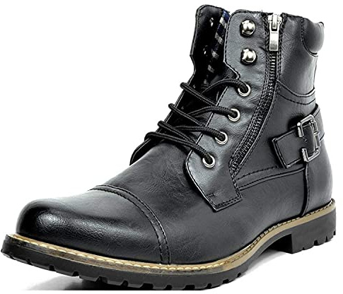 SWZEC Homme Bottines Lacets Classiques Bocle Fermeture Éclair Vintage Casual Biker Boots Rétro Mode Antidérapante Confort Bottes de Moto Taille 38-48 (39,Noir)