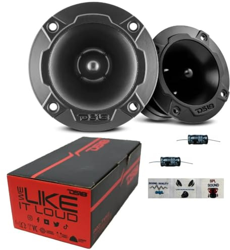 KIT Set FÜR DS18 PRO-TWX2 2 Super Bullet Hochtöner 9,6 cm 96 mm Durchmesser 120 Watt rms und 240 Watt max 4 Ohm 103,5 db, als Paar + 3 Aufkleber und 2 kostenlose Kondensatoren