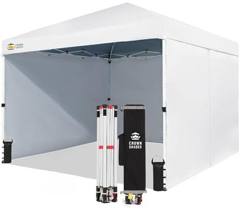CROWN SHADES 10X10 Commercial Instant Canopy Pop Up Tent with Center Lock, 300D Fabric, 4 Sidewalls, Sto'N Go Bag, White