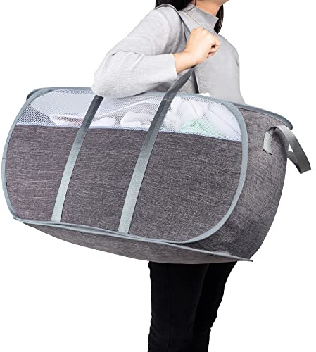 Pop Up Laundry Hamper，with Durable Handles collapsible laundry basket，Easy to Open and Fold for college Dorm,kids room，travel (Gray)…