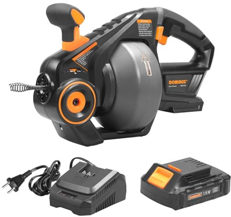 DOMINOX 7,6M Trivella di Scarico Elettrica, 18V (Max 20V) Pulitore di scarico senza fili per WC, Fogna, Bagno, Lavello, Tubo 1,9-5CM