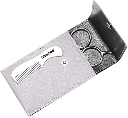 barenx Herren-Bartschere, Schnurrbart, Styling-Kamm-Set mit PU-Ledertasche, geeignet für Zuhause oder Reisen, Grau