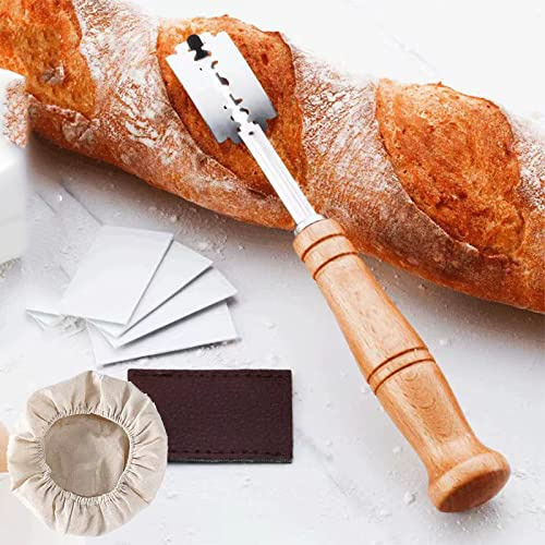 Pawleso Bäckermesser Gärtuch Brot Backen Zubehör - Brotmesser Teigschneider mit 5 Rasierklingen, Werkzeug für Brot und Brötchen (Bäckermesser und Gärtuch)