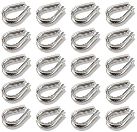 LEONTOOL 20pcs M6 304 Stainless Steel Thimble 1/4 Inches Diameter Wire Rope Cable Thimbles Rigging 6mm Thimbles Rigging Heavy Duty Cable Clamps Assortment