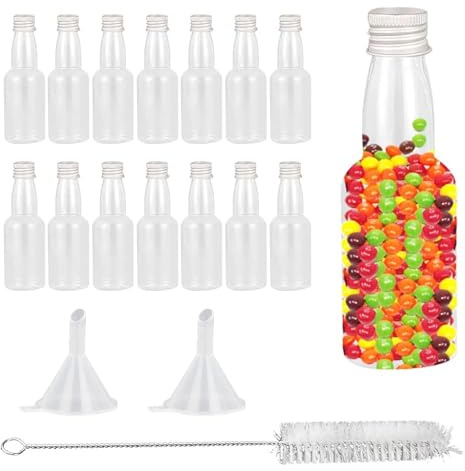 15 Stk Mini Fläschchen Kunststoff Likörflaschen 60ml Fläschchen Plastik | Selbst Abfüllen Leere Mini Glasflaschen Plastikflaschen für Likör Schnaps Öl oder zum Basteln