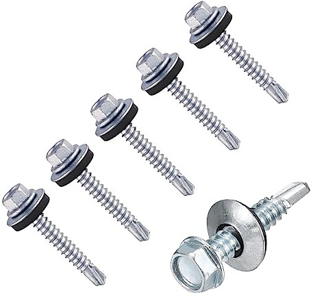 TER F® - Tornillo de chapa a acero para techos de 5,5 mm x 38 mm (n.º 12 x 1,1/2) cabeza hexagonal con arandela de sellado EPDM, tornillo autorroscante para techos – Paquete de 25