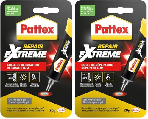 Pattex 100% Repair Extreme- Colle multi-matériaux ultra résistante en gel- tube 20 gr (Lot de 2)