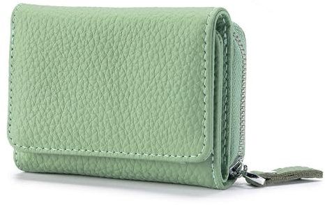 Yemlarey Geldbörse Damen Klein Brieftasche Echt Leder Geldbeutel klappbar Kleines Portemonnaie Frauen Mini Kreditkartenetui RFID-Schutz Kartenfächer Münzfach (Lichtgrün)