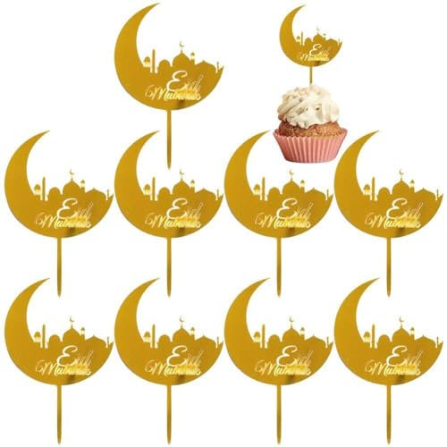 Luxylei Eid Mubarak Cupcake-Topper, 10 Stück, Eid-acryl-Cupcake-Topper, Ramadan-kuchendekorationen, Kareem-partyzubehör Für Muffin-Kuchen