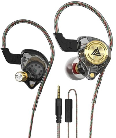Yeabomy Trådbundna spelöronsnäckor, Ak3file in ear Monitors, Deep Bass Sound Wired Earbuds, HiFi in-ear-hörlurar med 1DD 10 mm dynamisk drivrutin, IEM för musikspel, videosamtal (svart)