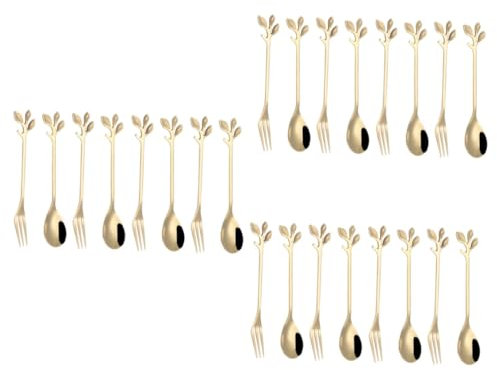 TOPBATHY 3sets Stylish 3-Leaf Dessert Spoon Stainless Steel Forks Spoons for Elegant Dining 6pcs*3