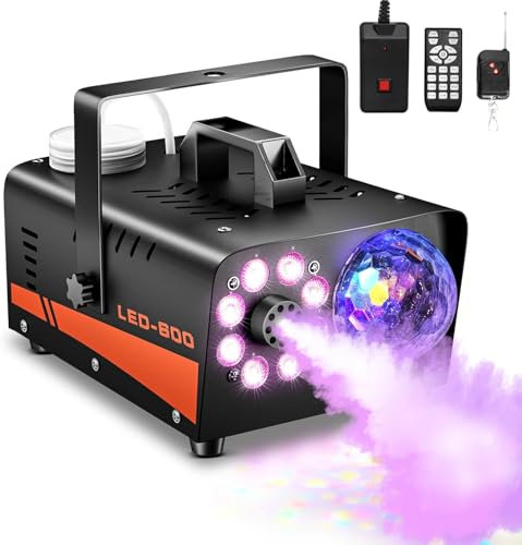 Nebelmaschine Rauchmaschine, 600W Mini Nebelmaschine mit Discokugel-Licht und 16 Farben RGB Lichteffekt, kabellose Fernbedienung, für Party, Halloween, Weihnachten, Hochzeit