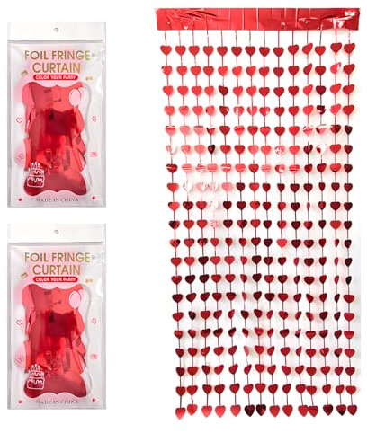 LHLZNB door curtain，2 Pcs Red Heart Door Streamers Heart Foil Fringe Curtain Streamers Backdrop Birthday Party Wall Background for Birthday Valentine's Day Wedding Romance Photo Backdrop (red)