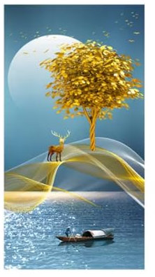 Abstrakte Kunst, Geldbaum unter dem Mondlicht, Leinwandgemälde, moderner Stil, Wandkunst, Bilder für Wohnzimmer, Heimdekoration, 40 x 80 cm, ungerahmt