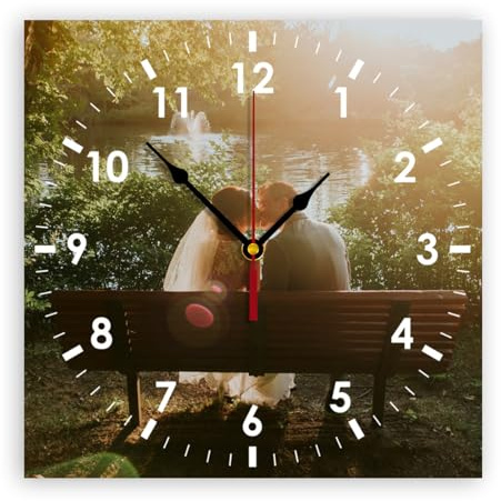 Orologio da parete personalizzato con foto, rotondo, quadrato, silenzioso, con immagine e logo, per soggiorno, cucina, bagno, funzionamento a batteria, PVC, (25-30 cm) (1 foto-quadrato)